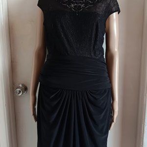Tadashi Shoji  Black Draped Embroidered with Lace/Swarovski Crystals size 10